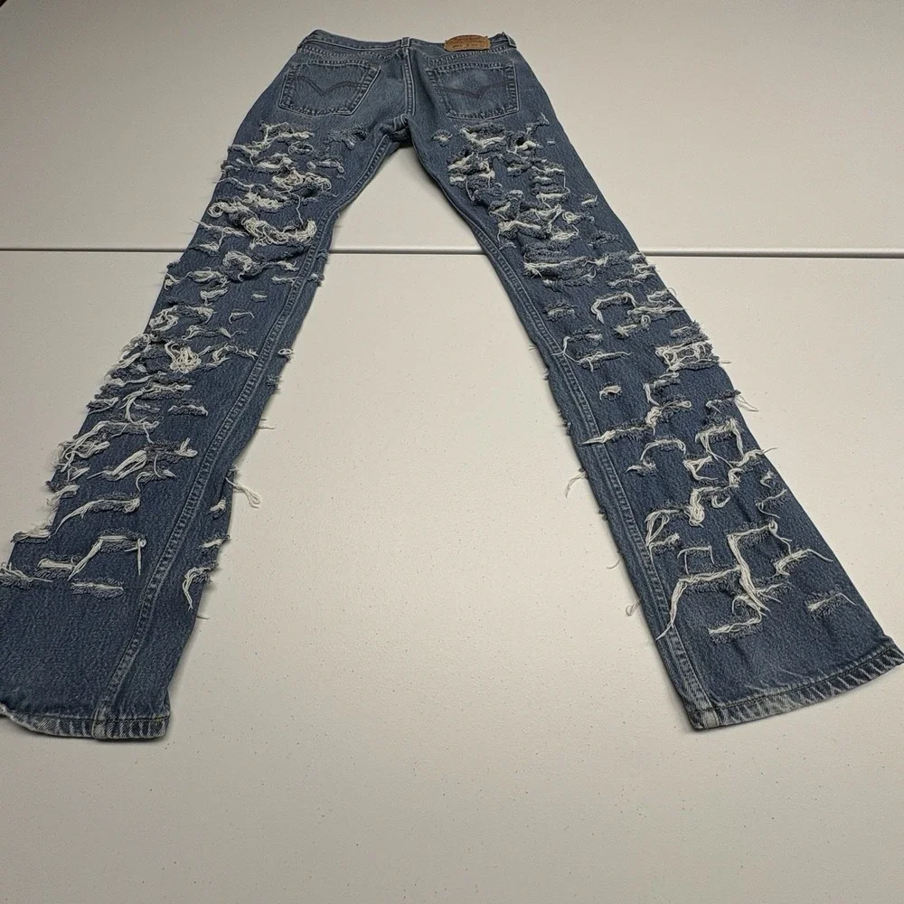 Levi's 501xx Series Medium Wash Distressed Straight Fit Button Fly Jeans red tag